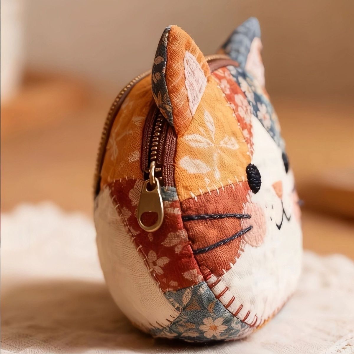 Cute Cat Colorblock Coin Purse Aesthetic Pouch for Women