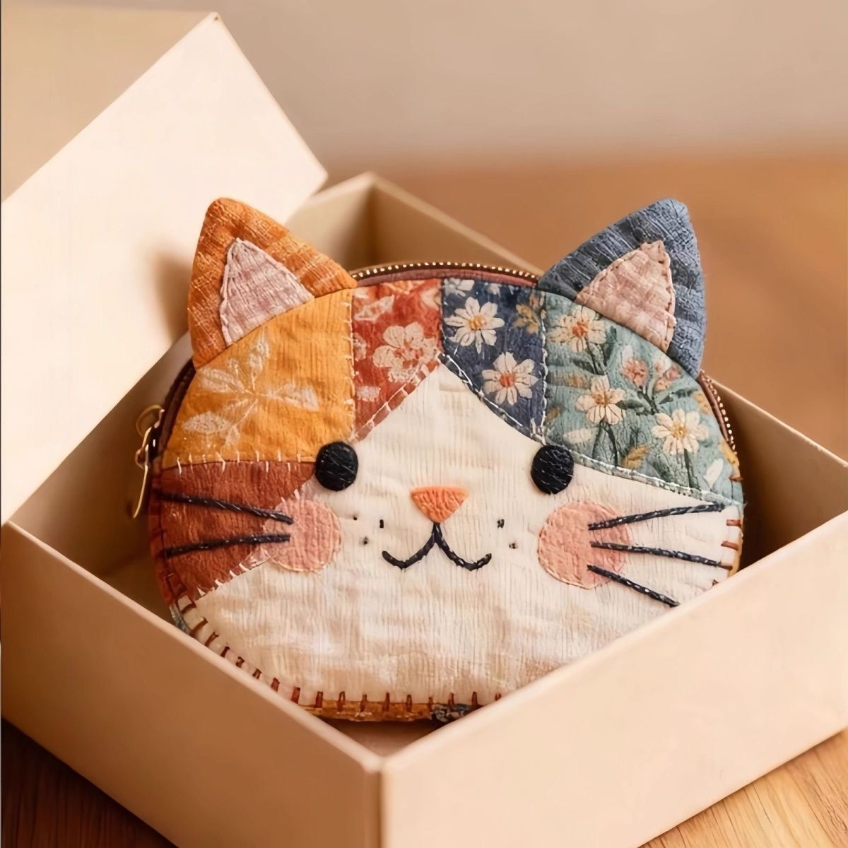 Cute Cat Colorblock Coin Purse Aesthetic Pouch for Women