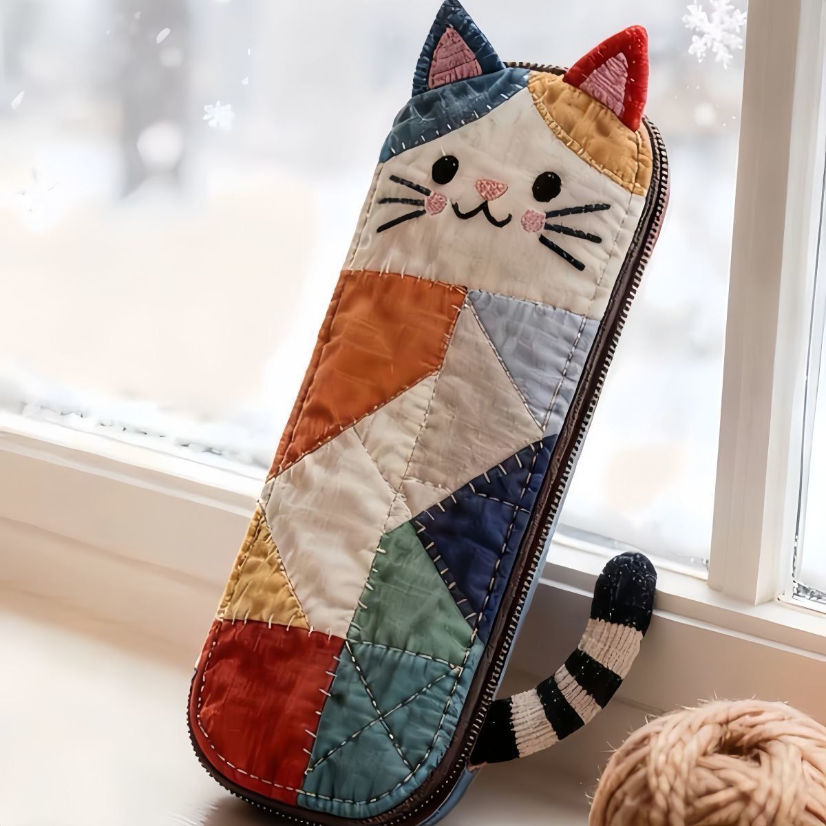Kawaii Cat Patchwork Pencil Case Cute Japanese Colorblock Pouch