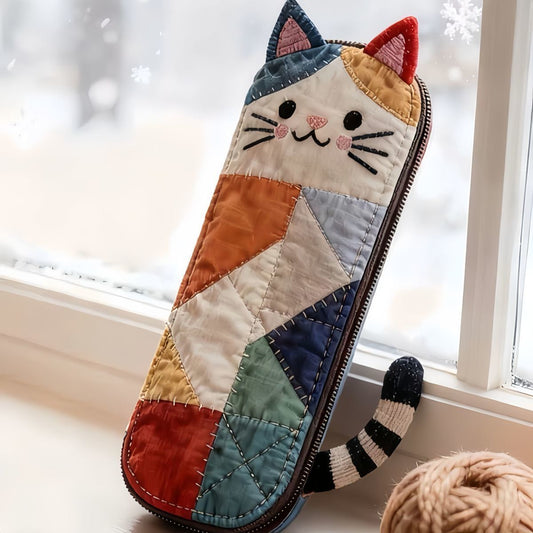 Kawaii Cat Patchwork Pencil Case Cute Japanese Colorblock Pouch