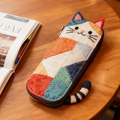 Kawaii Cat Patchwork Pencil Case Cute Japanese Colorblock Pouch