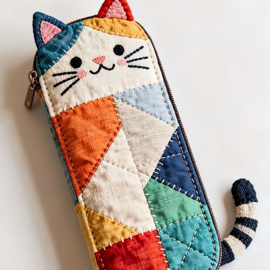 Kawaii Cat Patchwork Pencil Case Cute Japanese Colorblock Pouch
