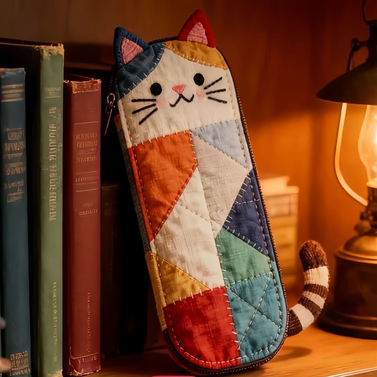 Kawaii Cat Patchwork Pencil Case Cute Japanese Colorblock Pouch