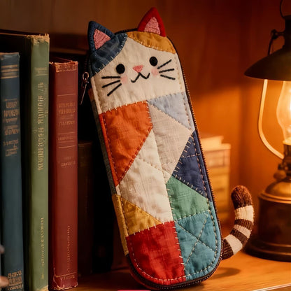Kawaii Cat Patchwork Pencil Case Cute Japanese Colorblock Pouch