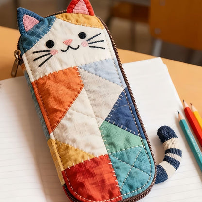 Kawaii Cat Patchwork Pencil Case Cute Japanese Colorblock Pouch