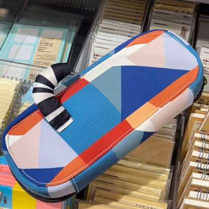 Japanese Color Block Patchwork Cat Pencil Case Cute