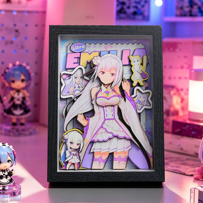 Re:Zero Starting Life in Another World — 3D Layered Paper Diorama Shadow Box | Rem & Full Cast