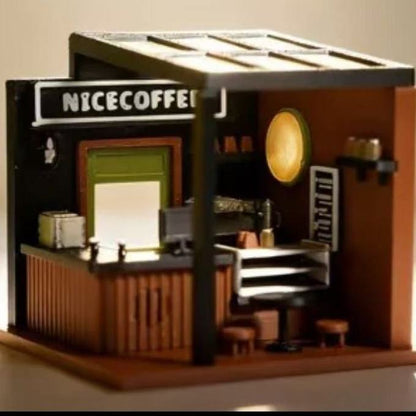 NICECOFFEE 1:64 Miniature Coffee Shop Scene Model with LED Light