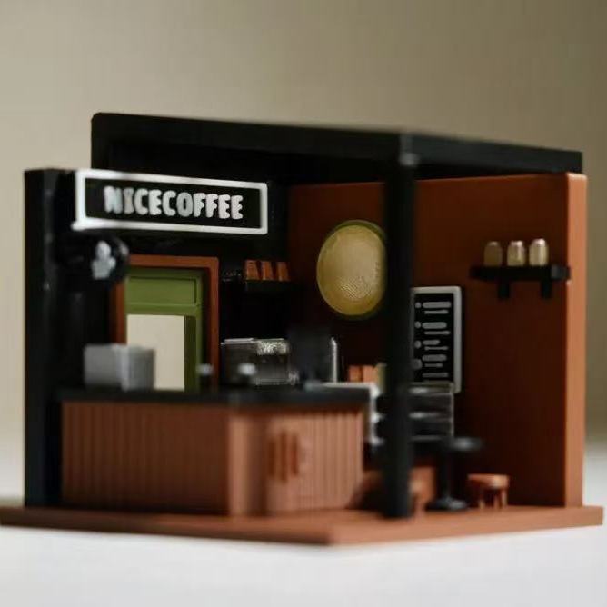 NICECOFFEE 1:64 Miniature Coffee Shop Scene Model with LED Light
