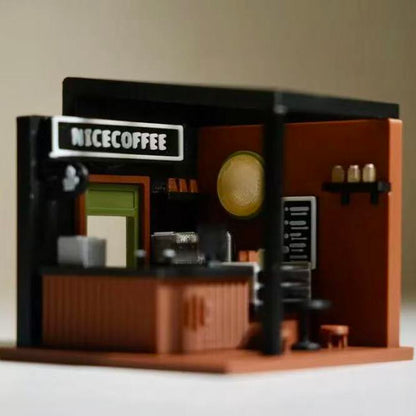 NICECOFFEE 1:64 Miniature Coffee Shop Scene Model with LED Light