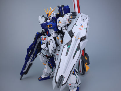 Longhu RX-93ff Nu Gundam dynamic action pose mounted on included display base