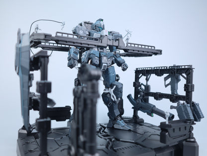 EDDAS Gnome mecha display base with maintenance gantry and support structure