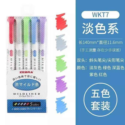 Zebra Mildliner Pastel Highlighter WKT7 – Double-Headed for Note Taking & Study
