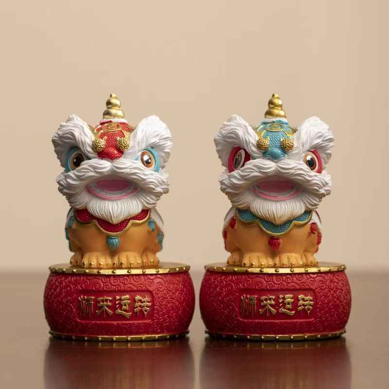 Guochao Lion Dance Figurine – Elegant Desktop Gift for Home or Office