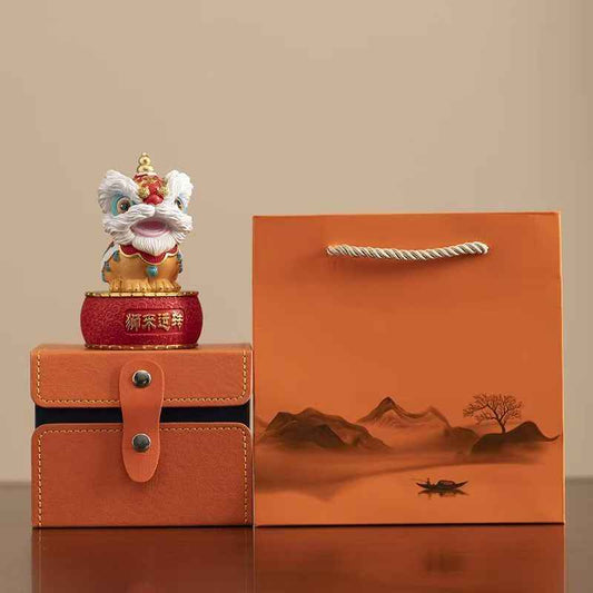 Guochao Lion Dance Figurine – Elegant Desktop Gift for Home or Office