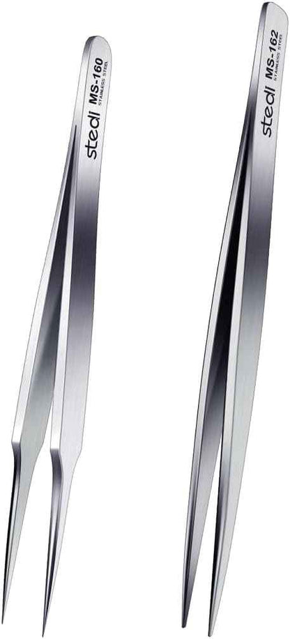 Stedi 2PCS Precision Tweezers Set Pointed & Flat for Model Hobby Making