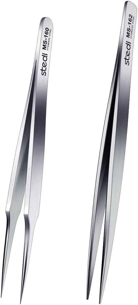 Stedi 2PCS Precision Tweezers Set Pointed & Flat for Model Hobby Making