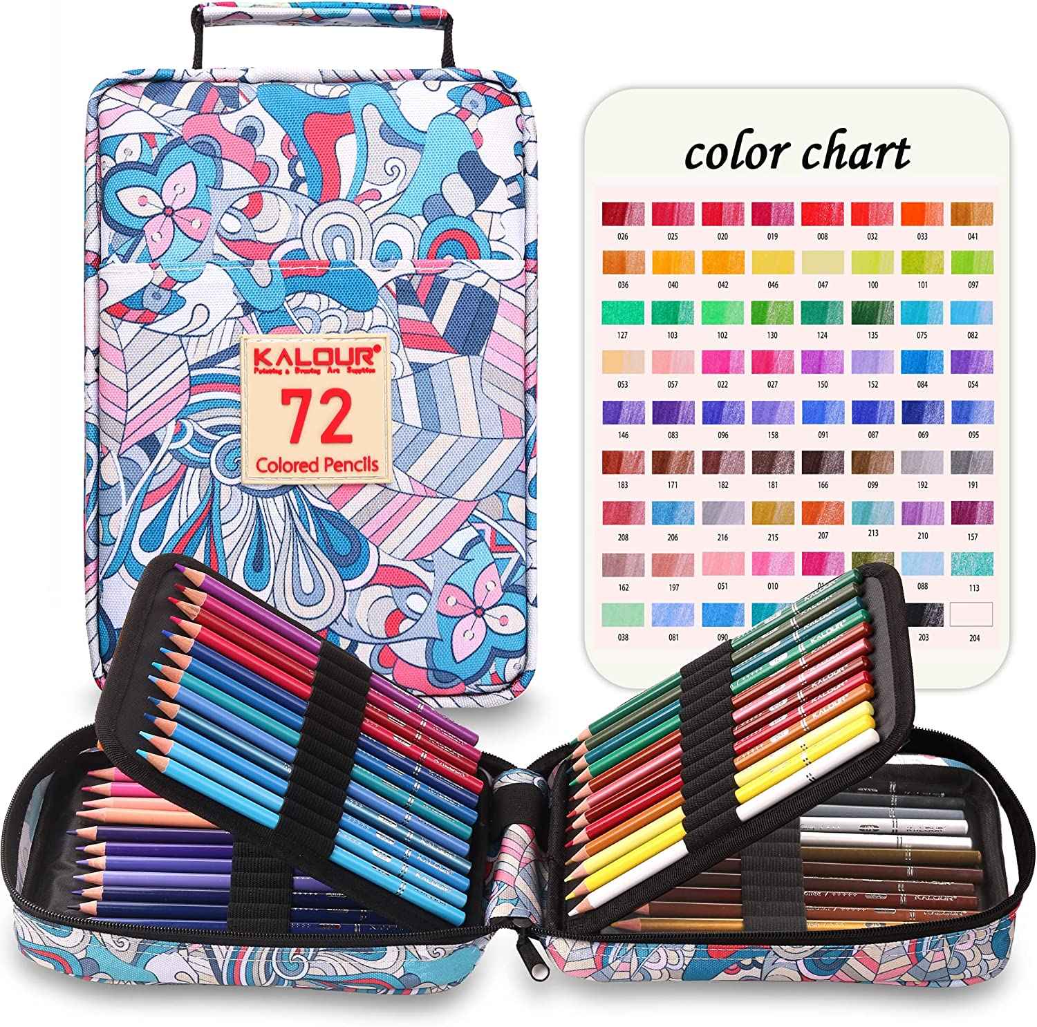 KALOUR 72 Colored Oil Based Art Drawing Pencils with Pencil Case Blue - TTpen