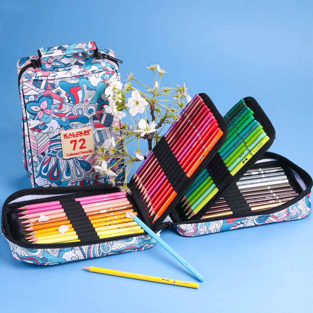 KALOUR 72 Colored Oil Based Art Drawing Pencils with Pencil Case Blue - TTpen