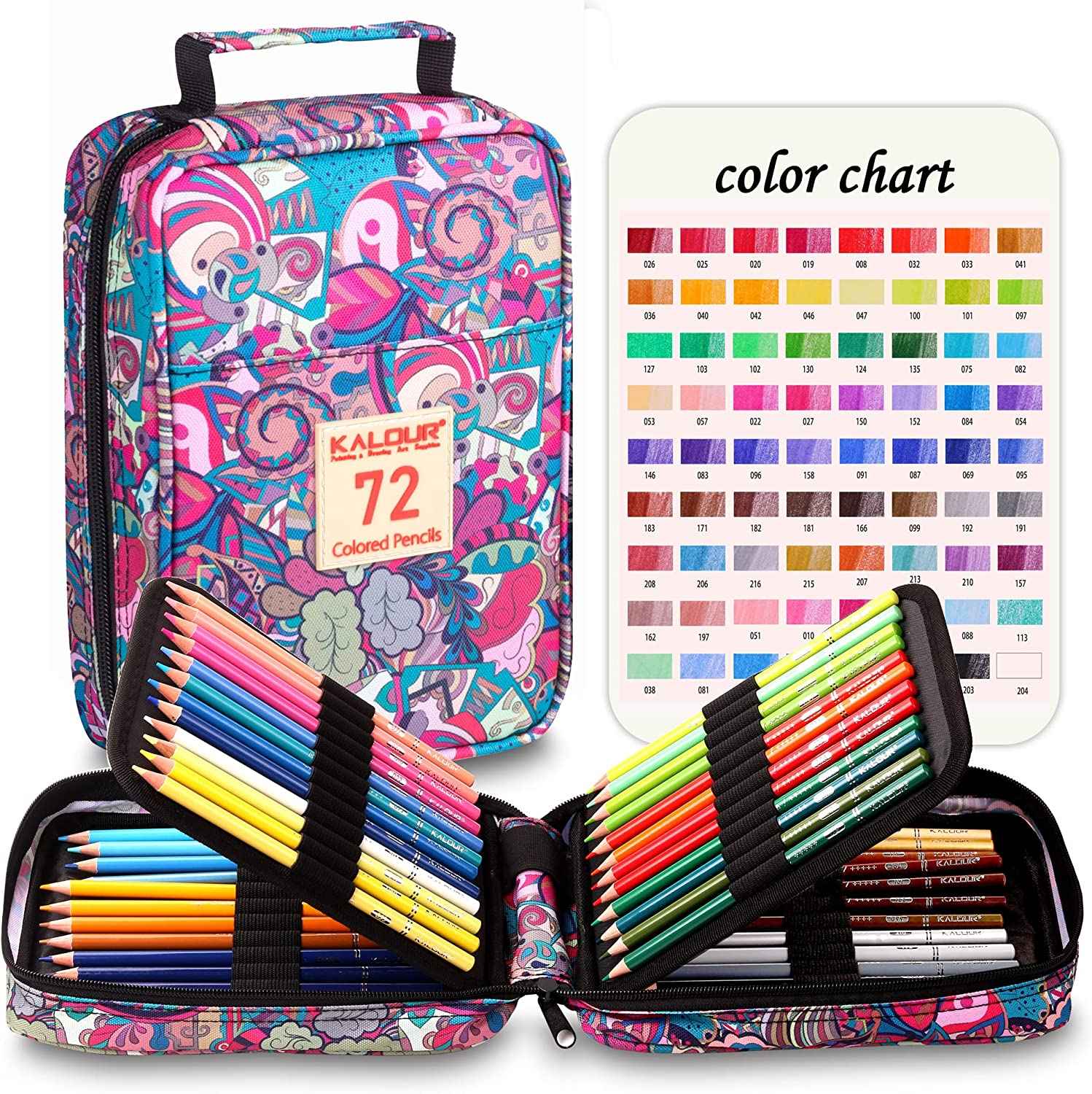 KALOUR 72 Color Oil Based Art Drawing Pencils with Pencil Case Pink - TTpen