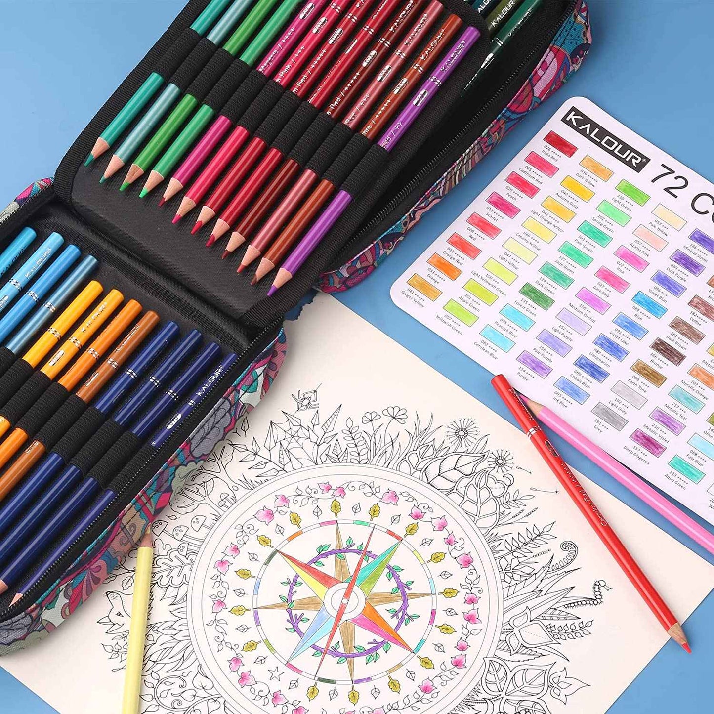 KALOUR 72 Colored Oil Based Art Drawing Pencils with Pencil Case Blue - TTpen