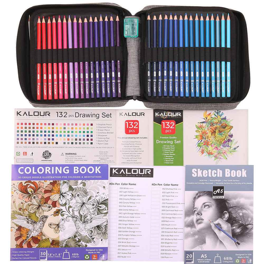 KALOUR 132 Colored Pencils Set with Portable Zipper Travel Case - TTpen
