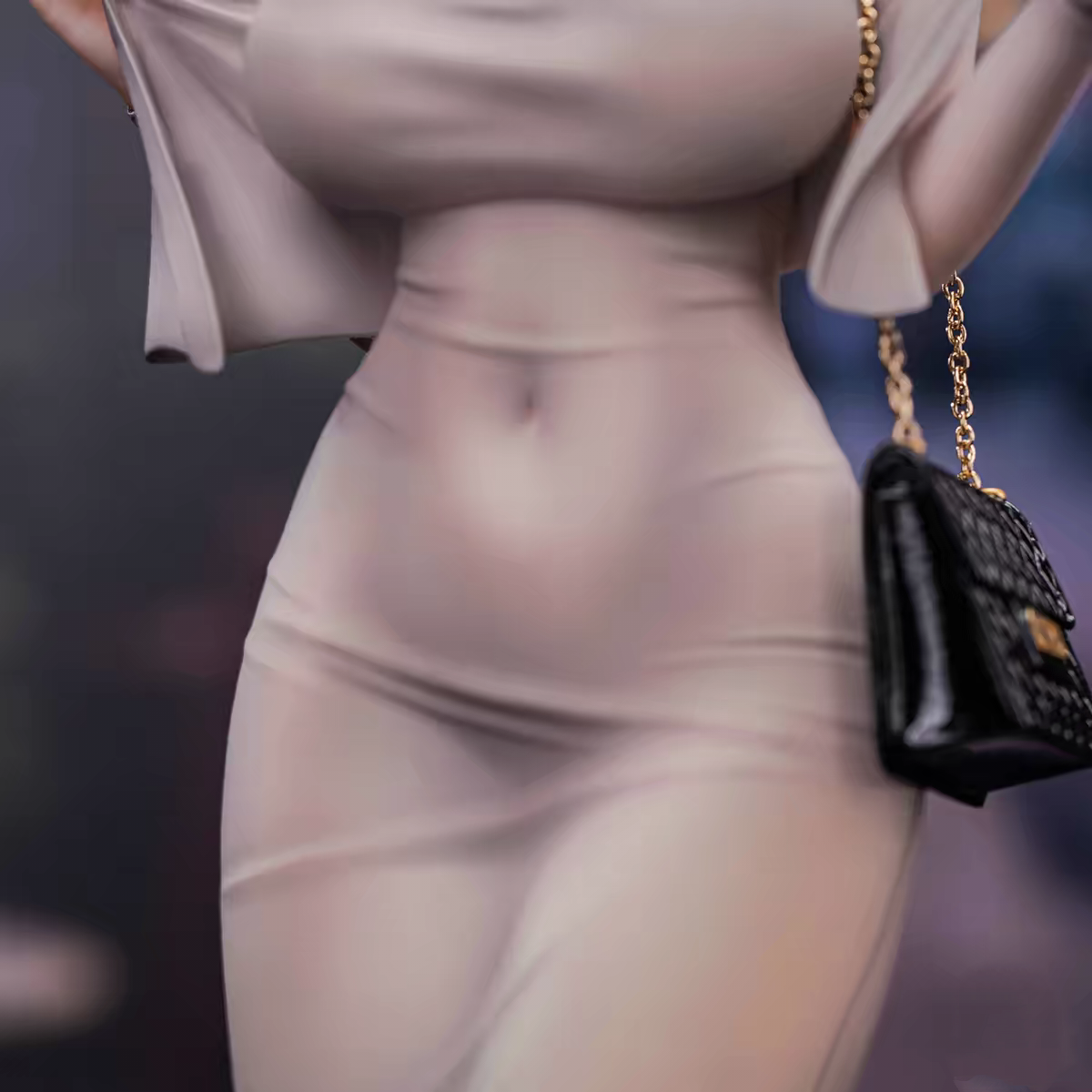 Hapitopi x Kpring Higashitan 1/6 Scale Anime Figure – Mature Elegant Lady Beige Dress Gold Chain Bag Collectible Statue