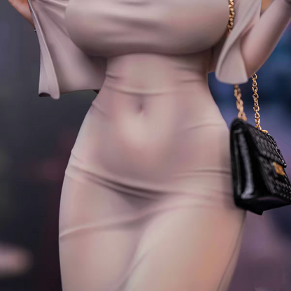 Hapitopi x Kpring Higashitan 1/6 Scale Anime Figure – Mature Elegant Lady Beige Dress Gold Chain Bag Collectible Statue