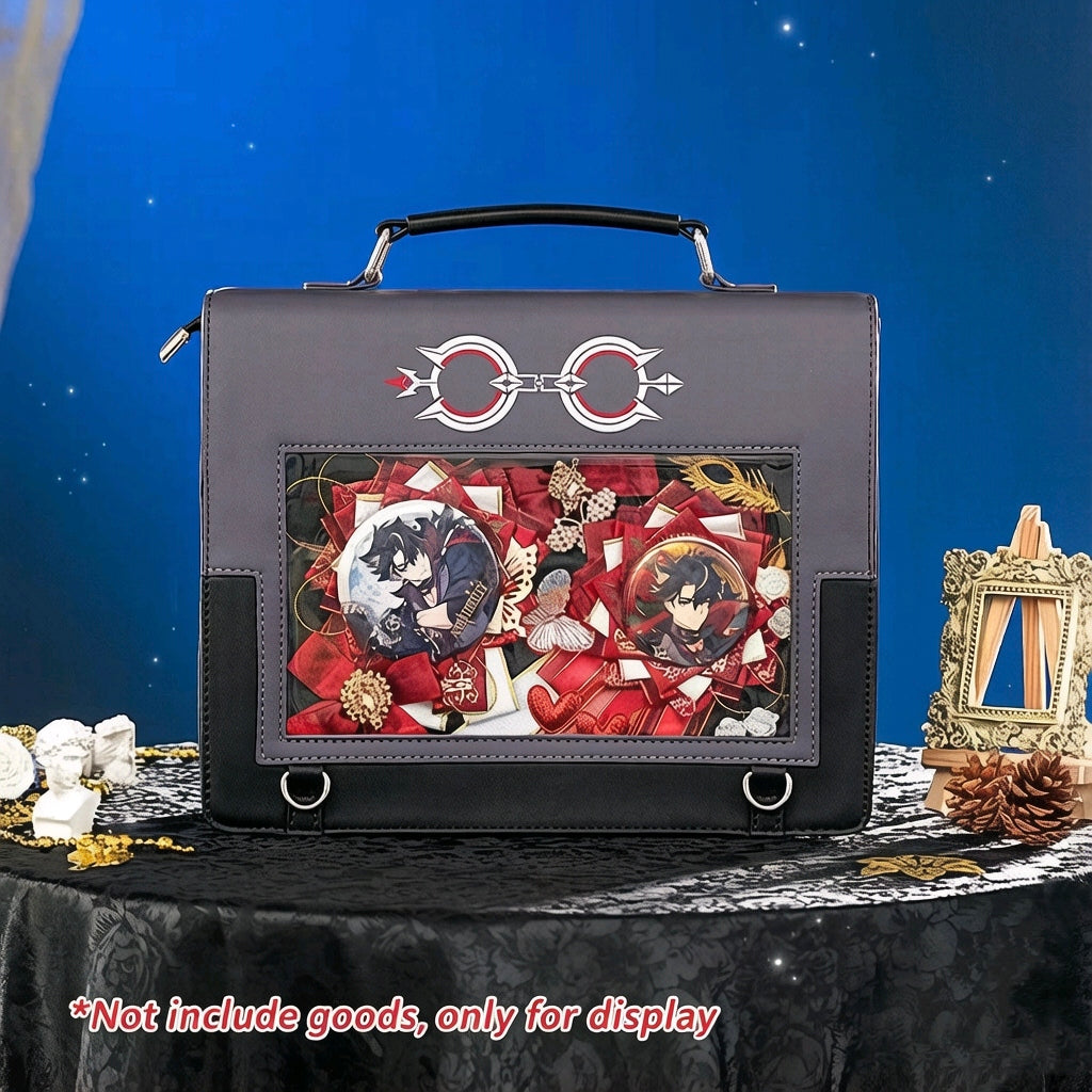 Genshin Impact Wriothesley Theme Academic Satchel Bag – Double-Sided Wolf Chain Print Gold Snowflake Clasp Ita Window Anime Merch
