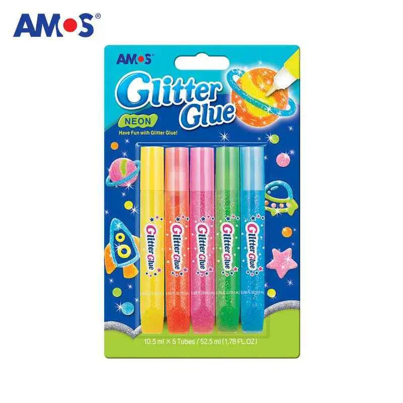AMOS Classic Glitter Glue, 5/10 Colour Set