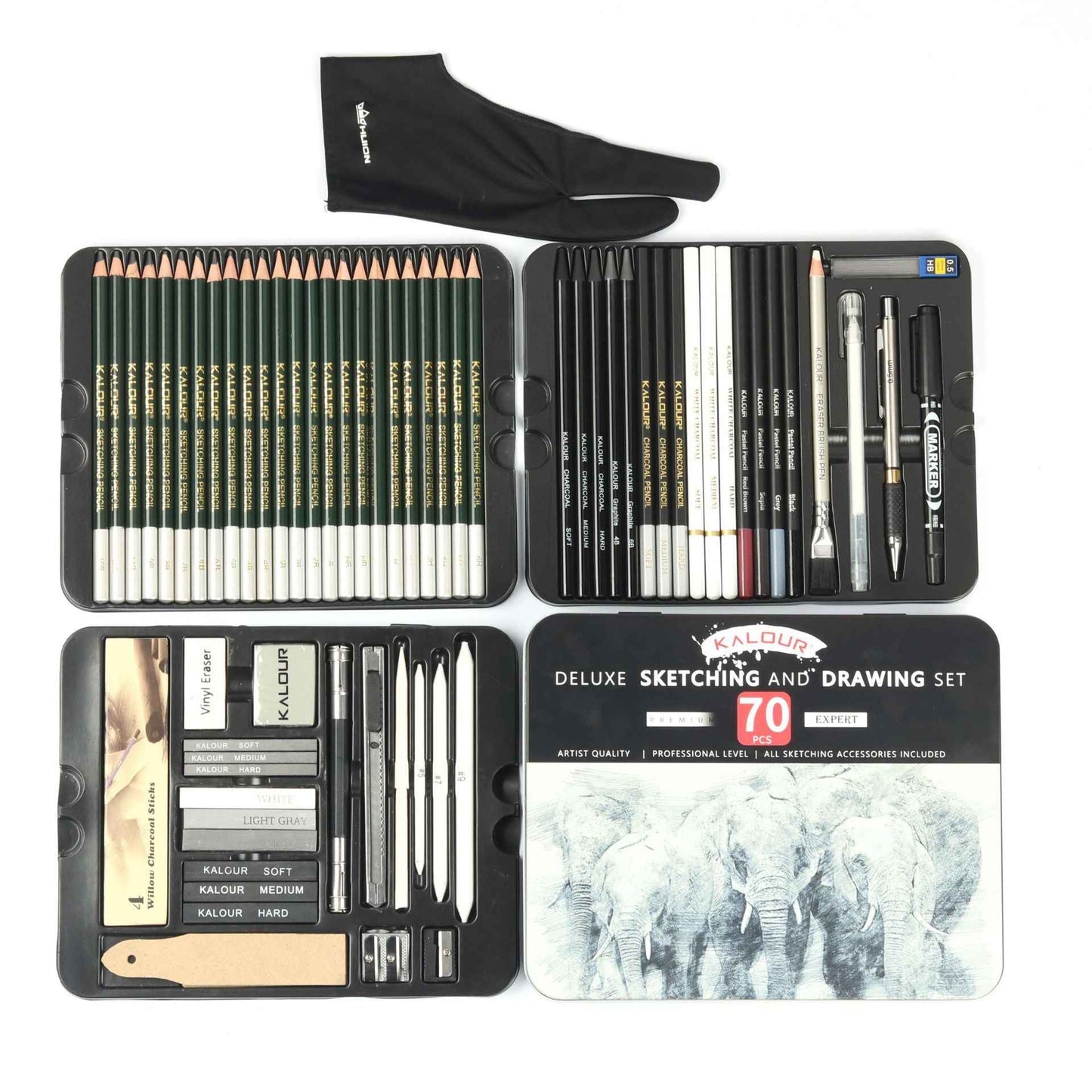 KALOUR 70 Pack Art Supplies Sketching Drawing Pencils Set Tin Box - TTpen
