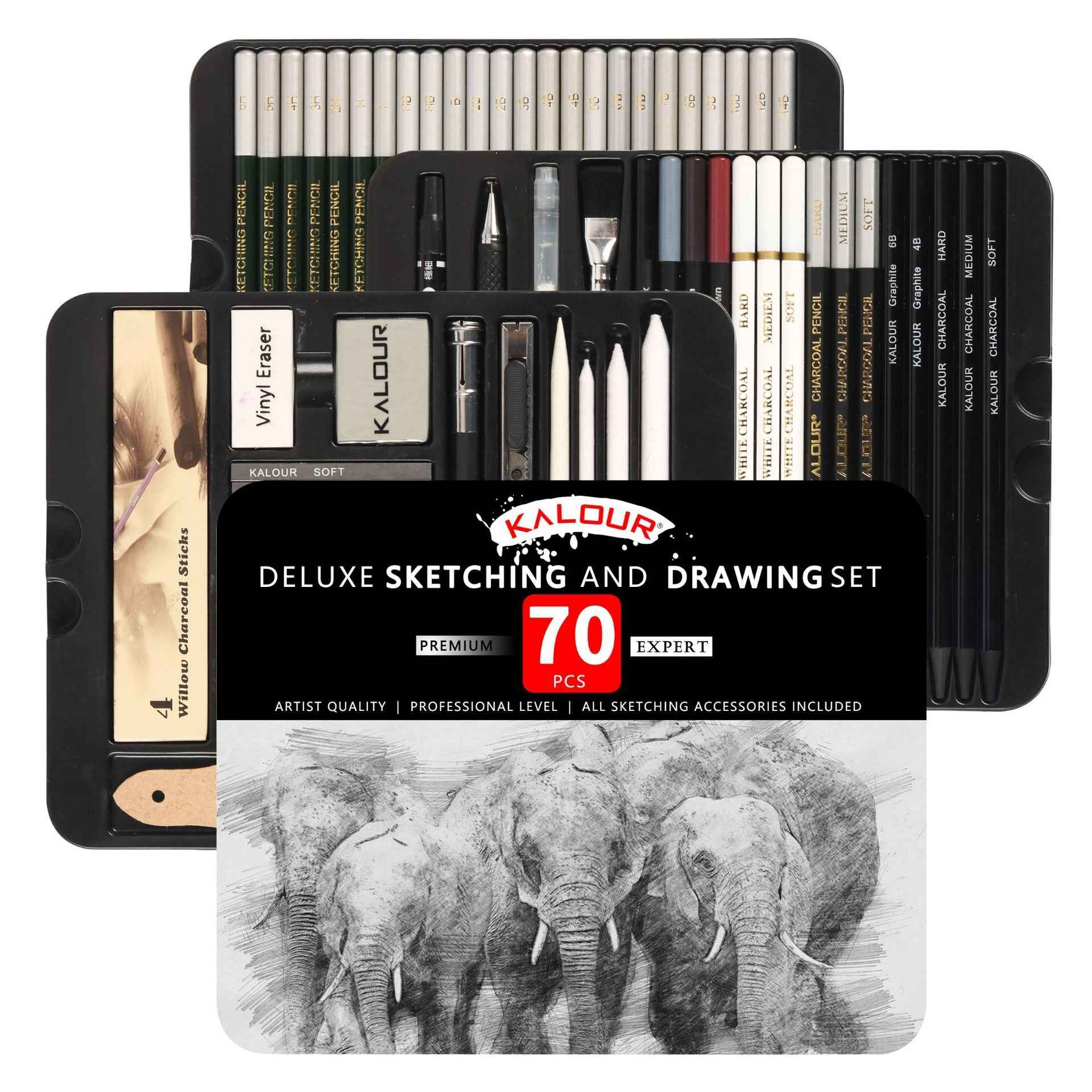 KALOUR 70 Pack Art Supplies Sketching Drawing Pencils Set Tin Box - TTpen