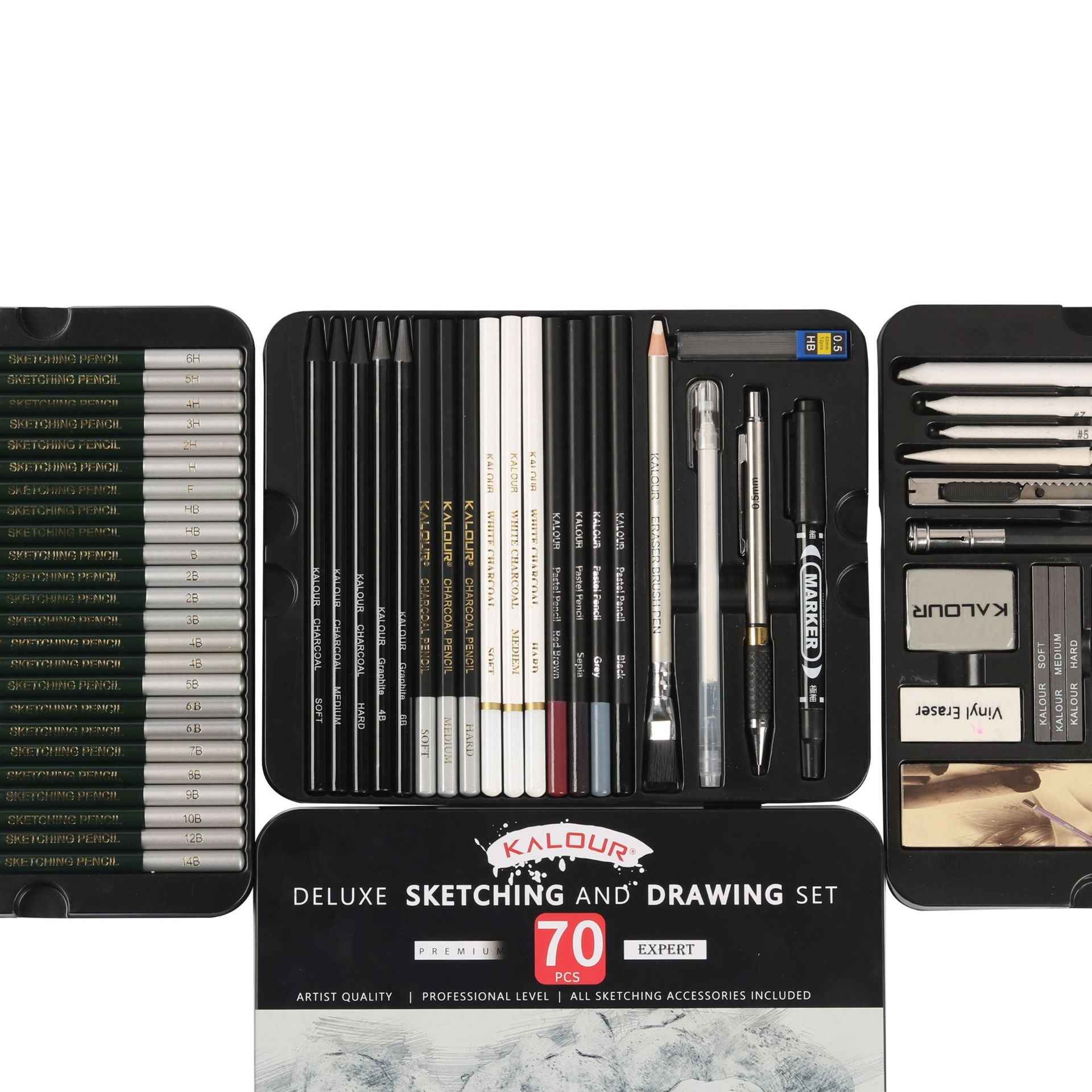 KALOUR 70 Pack Art Supplies Sketching Drawing Pencils Set Tin Box - TTpen