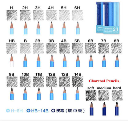 BRUTFUNER 24 Pieces Professional HB Sketching Pencil Set for Drawing Drafting - TTpen