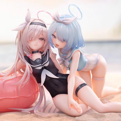 UP Studio Blue Archive Arona & Plana Swimsuit Ver. Anime Figure Set – Pink Swim Ring Beach Scene Collectible Statue Desk Display