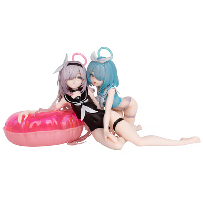 UP Studio Blue Archive Arona & Plana Swimsuit Ver. Anime Figure Set – Pink Swim Ring Beach Scene Collectible Statue Desk Display