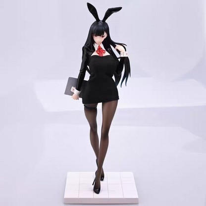 Gyaku Bunny OL Reverse Bunny Girl 1/6 Scale Anime Figure – Black Long Hair Red Eyes Black Stockings Office Lady Collectible Statue