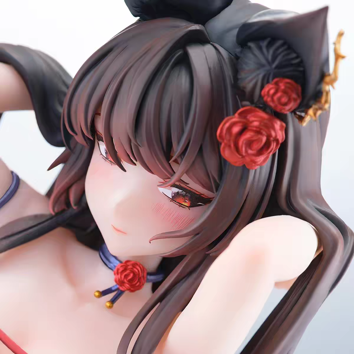 BearPanda x TACCO Bara Fox Girl 1/6 Scale Anime Figure – Real Plush Fox Tail Black Cat Ear Red Rose Collectible Statue