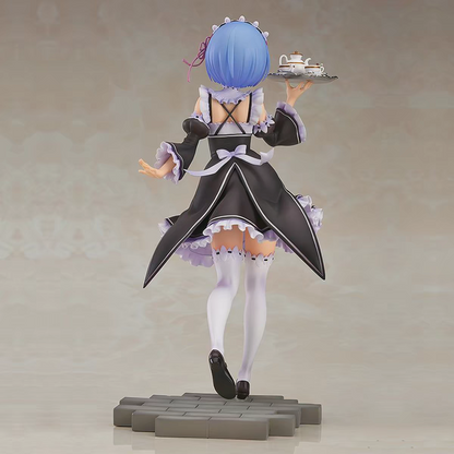 Re:Zero Rem Maid Outfit Tea Tray Ver. Anime Figure – Blue Hair White Stockings Walking Pose Collectible Statue Desk Display