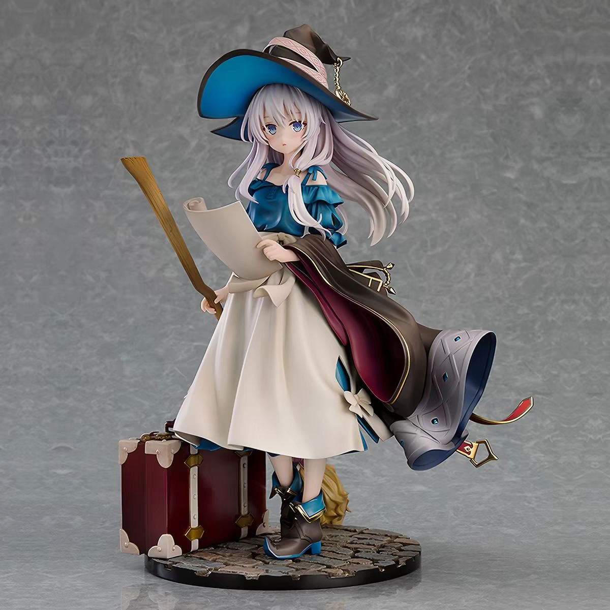 MR Studio Wandering Witch Elaina Early Summer Sky Ver. 1/7 Scale Anime Figure – Silver Hair Witch Hat Travel Suitcase Collectible Statue