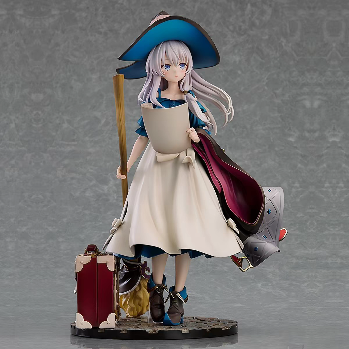 MR Studio Wandering Witch Elaina Early Summer Sky Ver. 1/7 Scale Anime Figure – Silver Hair Witch Hat Travel Suitcase Collectible Statue