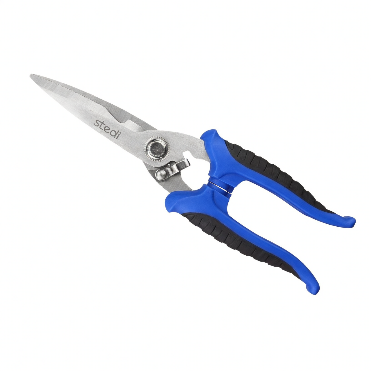 Stedi Multi-Function Scissors JD-16 with stainless steel blades and ergonomic blue-black handles on white background
