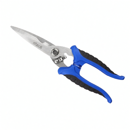 Stedi Multi-Function Scissors JD-16 with stainless steel blades and ergonomic blue-black handles on white background